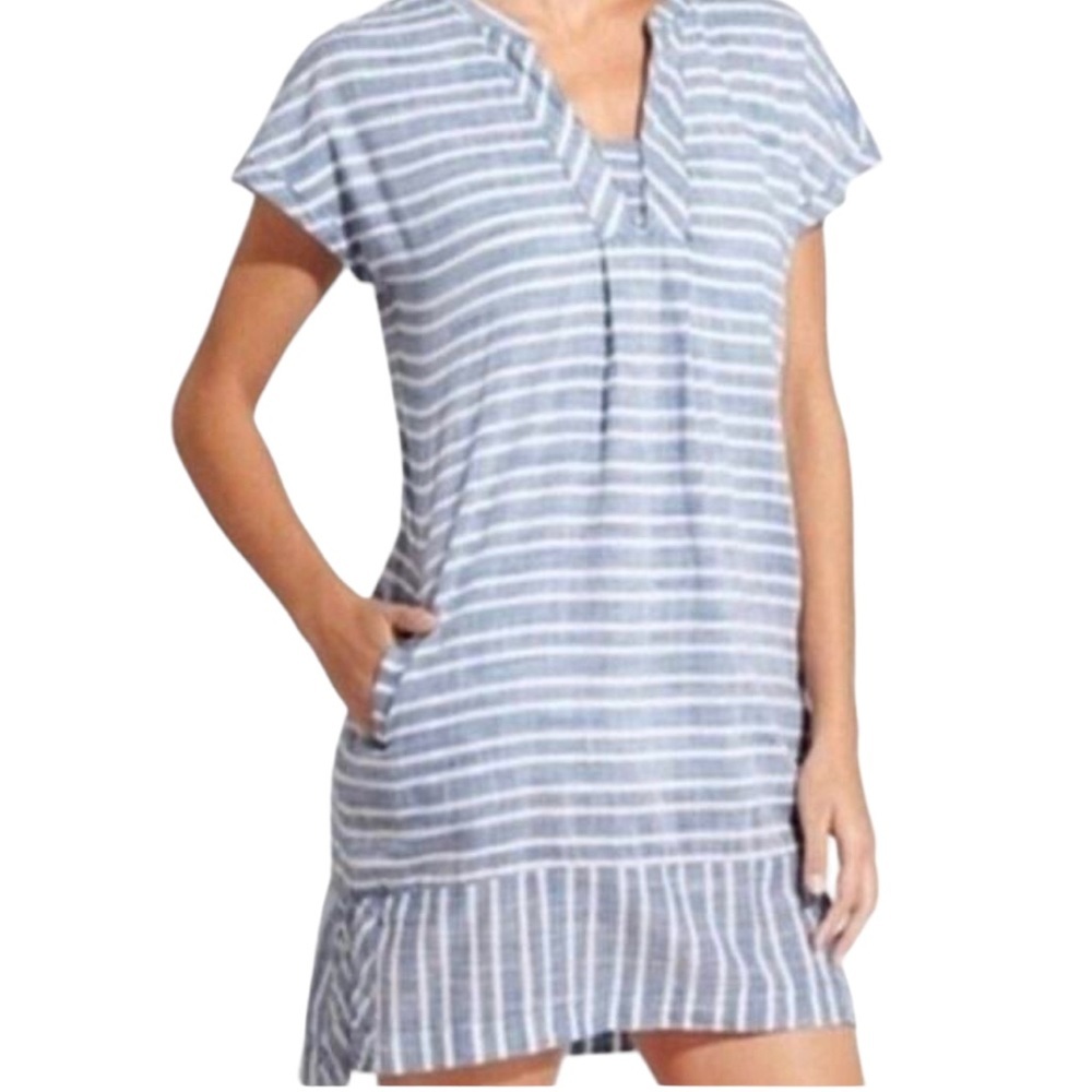 Athleta Blue and White Barbados Stripe Mini Dress